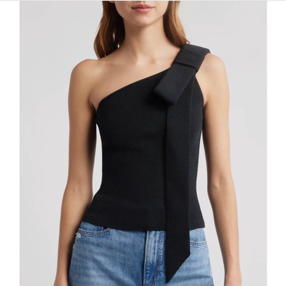 Cult Gaia Nomi Black Bow One-Shoulder Top New With Tags Size L - Picture 1 of 15